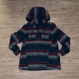 Pendleton Unisex Virgin Wool Hoodie Shirt Jacket Blue/Gray Striped Button Up XL